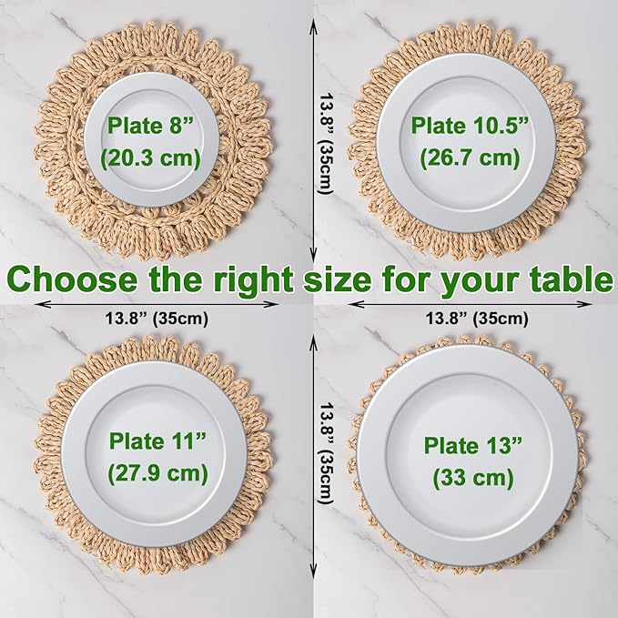 Laquedecraft 13.8" Set of 6 Round Corn Husk Placemats | Boho Woven Rattan Table Mats | Farmhouse Wicker Spring Plate Chargers Like Water Hyacinth, Seagrass for Wedding, Party, Christmas, Events