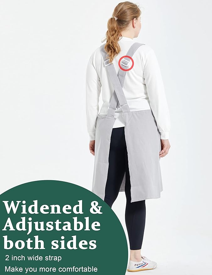 Big Plus Size Aprons for Women with Pockets Cotton Linen Baking Kitchen Cooking