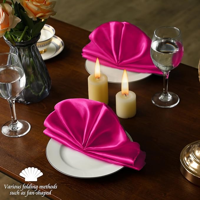 Manyshofu 60 Pieces Hot Pink Satin Napkins - 20x20 Inches Cloth Napkins, Square Satin Fabric Napkin Set - Soft & Reusable Table Napkin for Wedding Dinner Party Lunch