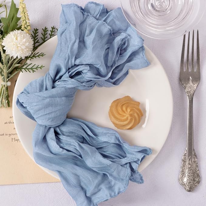 MLMC 10 Pack Dusty Blue Cheesecloth Napkins Bulk Washable Cloth Napkins Set of 10 21"x21" Rustic Boho Gauze Dinner Table Napkins for Wedding Bridal Shower Family Gathering Decor