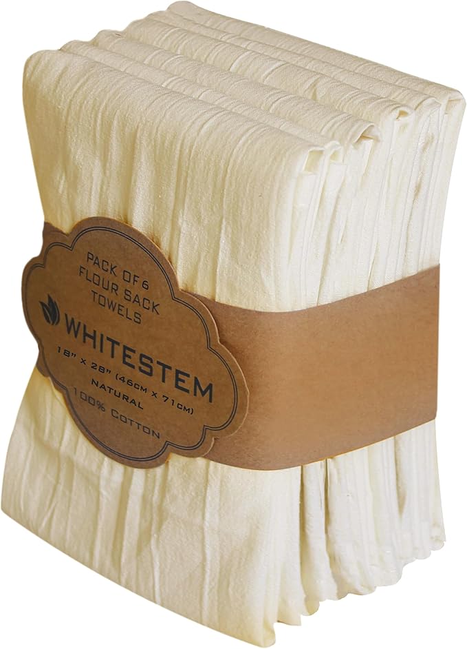 Flour Sack Towels | Tea Towel for Crafts | Kitchen | Dish | Cotton Blank Towel for Embroidery | Baking Bread Proofing Linen Cover | Thick Absorbent Quick Dry | 6 Pack 18"x28" Natural