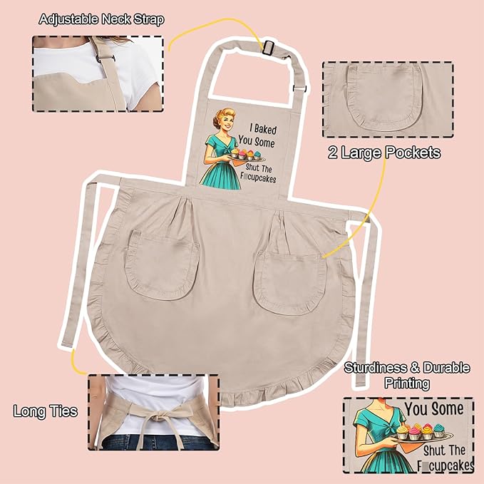 Miracu Funny Cooking Baking Aprons for Women w/Pockets Ruffles, Cute Sarcastic Womens Kitchen Apron, Hilarious Retro Baker Gifts for Housewife Mom Chef Wife, Fun Mothers Day Baking Gifts for Women