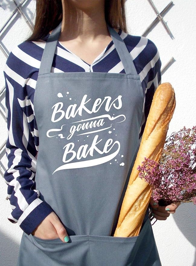 Funny Baking Aprons for Women Men, Cute Baking Gifts for Bakers, Kitchen Cooking Apron with 2 Pockets, Birthday Mothers Day Apron Gift for Mom Wife Husband Dad Son Sister Daughter