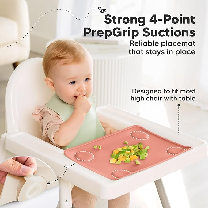 KeaBabies 2pk Silicone Placemats for Toddlers, Kids - 12x9 Non Slip Suction Baby Silicone Placemat for Restaurants, Dining Table,Travel,Easy to Clean,Food Grade/BPA-Free,Small Baby Table Mat(Roseate)