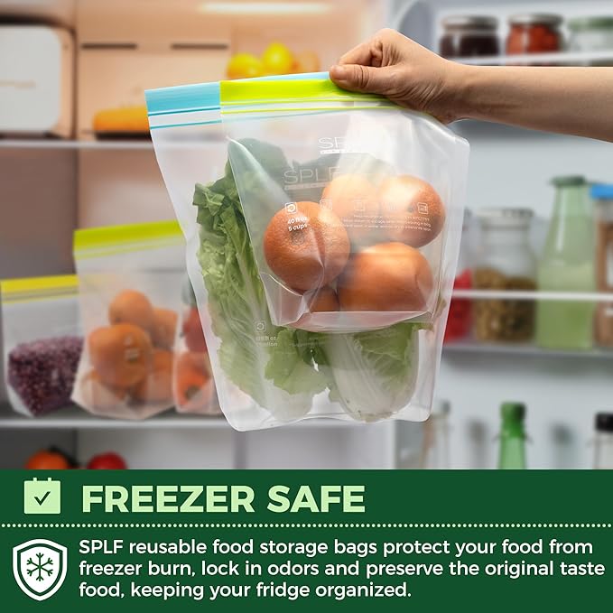 SPLF 8 Pack Reusable Gallon Freezer Bags Dishwasher Microwave Safe, 1 Gallon BPA Free Leakproof Food Storage Bags, Silicone Free Containers for Meal Prep, Fridge Kitchen Organization
