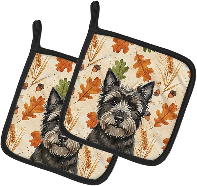Caroline's Treasures Black Cairn Terrier Heirloom Fall Pair of Pot Holders Pair 7.5x7.5 Quilted Insulated Hot Pads Decorative Kitchen Gift Made in USA