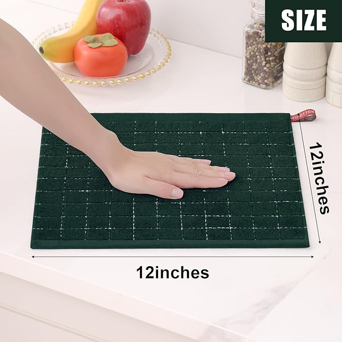 Homaxy 100% Cotton Terry Kitchen Dish Cloths, Ultra Soft and Absorbent Dish Towels for Kitchen, Suitable for Drying and Washing Dishes, 12 Pack, 12 x 12 Inches, Blackish Green