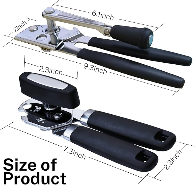 2Pcs Can Opener with Magnet Crank Can Openers Manual,Heavy Duty Commercial Can Opener with Rubber-coated Long Handles