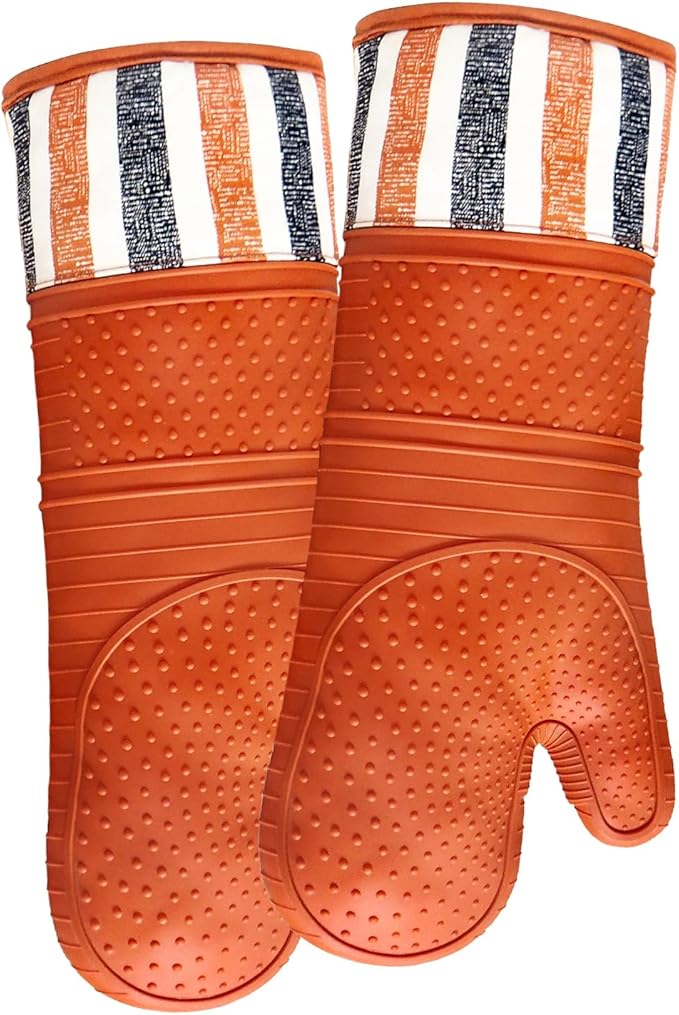 RED LMLDETA Heat Resistant 550 Degree Oven mitt, Silicone Oven Hot Mitts - 1 Pair, Extra Long Professional Baking Oven Gloves - Food Safe,Pot Holders Cooking,Grilling,Kitchen (Tangerine Mittens)