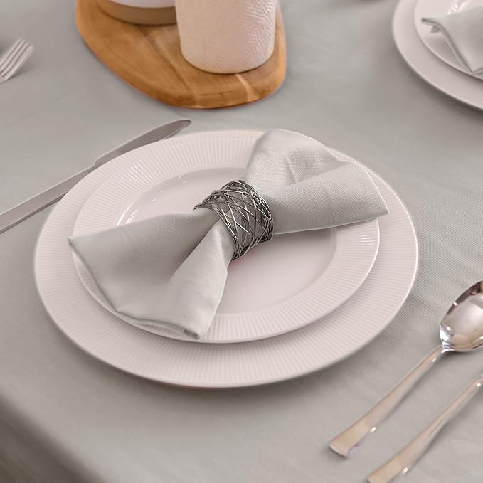 Encasa XO Light Grey Cloth Napkins Set of 6, 17"x17" | Solid Color Cotton Dinner Napkins | Washable & Reusable Wedding Napkins for Holiday Dinners, Party, & Everyday Table Decor