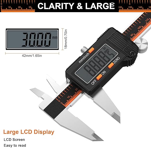 HARDELL Digital Caliper, 6 Inch Stainless Steel Caliper Measuring Tool with Large LCD Screen, Electronic Micrometer Caliper Digital Inch/Millimeter Conversion, Automatic Off(Ruler & 2 Batteries)