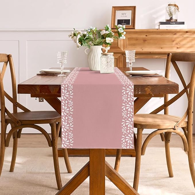 Pink Cielito Lindo Table Runner Mexican Girls Baby Shower Decoration Talavera Fiesta Mexicanos Dia De Los Muertos Dining Room Home Kitchen Table Decor (Pink, 13" x 90")
