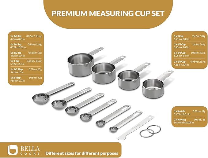 Stainless Steel Measuring Cups and Spoons Set 12 Piece Stackable Baking & Cooking Gadgets for Dry and Liquid Ingredients,Nesting Cups, Engraved Markings & Leveler,Dishwasher Safe Kitchen Tools