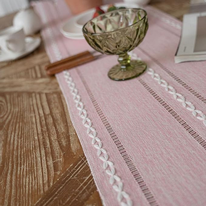 Niviy Pink Table Runner 72 Inches Long with Tassels - Gifts for Women, Birthday Table Decorations Linen Runners for Wedding Party Baby Shower Decor (Pink, 12"×72")