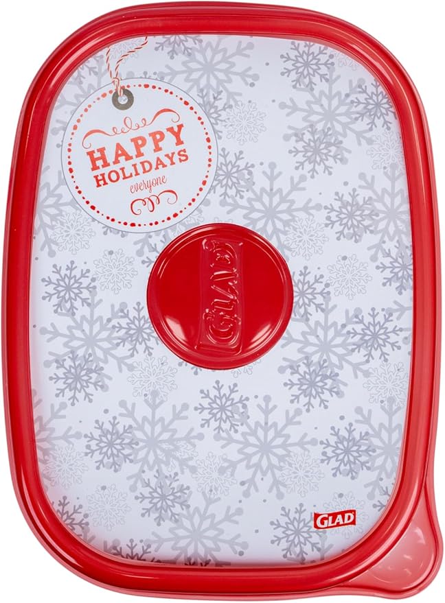 Glad GladWare Holiday Food Storage Containers with Reversible Gift Tags, Large Rectangle BPA Free Plastic for Holiday Cookies and Gifting, Microwave Freezer Dishwasher Safe, 64 Oz, 3 Count