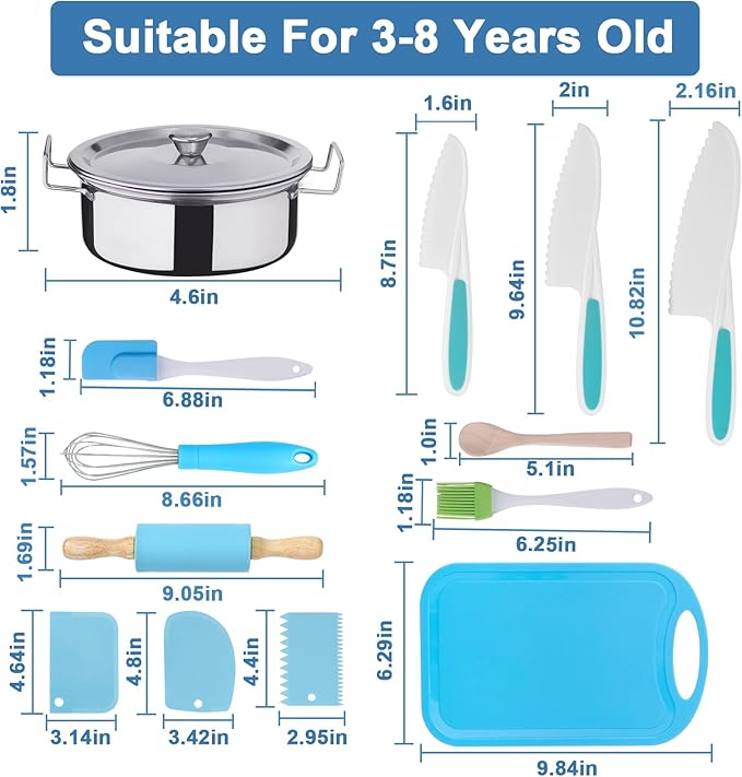 42-Piece Kids Cooking Set - Real Knife, Baking Set, Pots & Pans, Pretend Play Toys - Apron & Chef Hat for Boys