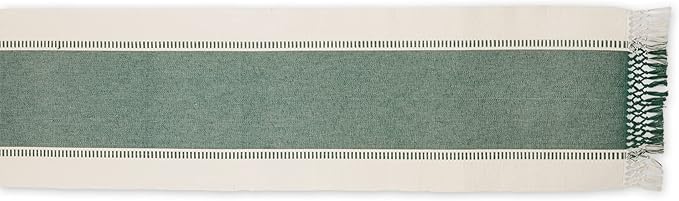 DII Dobby Stripe Woven Table Runner, 13x72 (13x77.5, Fringe Included), Dark Green