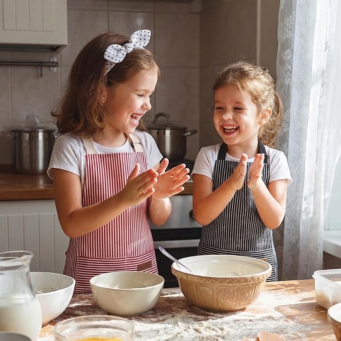 2 Pack Stripes Kids Apron, Kids Cooking Aprons with 2 Pockets, Cute Aprons for Cooking for Boys and Girls