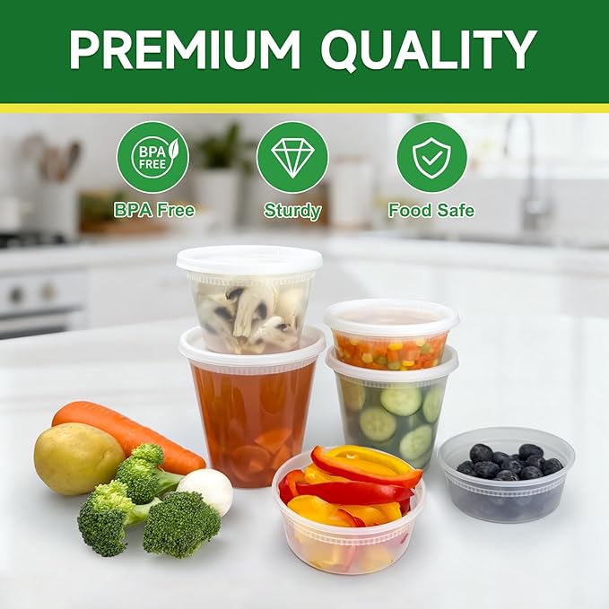 Dealusy 50 Set 16 oz Deli Containers with Lids, Leak-Proof BPA Free Plastic Take Out Bowls, Food Storage Containers for Takeout Meal Prep Storage, Freezer, Microwave & Dishwasher Safe