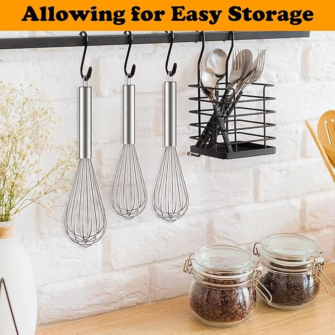 Polly Online Stainless Steel Whisk Set, 3 Packs Balloon Whisk for Cooking, Whisking, Blending (8",10",12")