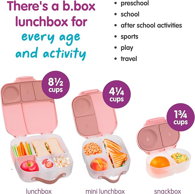 b.box Snack Box - Leakproof Mini Bento Box for Kids & Toddlers, 2 Compartment Snack Containers for Kids, Lunch Containers, Dishwasher Safe, BPA Free, PFAS Free, Ages 4m+, 1 3/4 Cup - Blush Crush