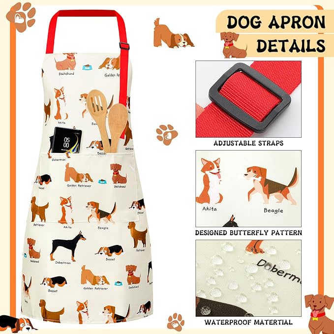 Hoolerry 6 Pcs Dog Kitchen Apron Dish Towels Oven Mitts and Pot Holders Sets with Silicone Spatula for Women Dog kitchen accessories Decor Wife Grandma Cooking Baking Gifts