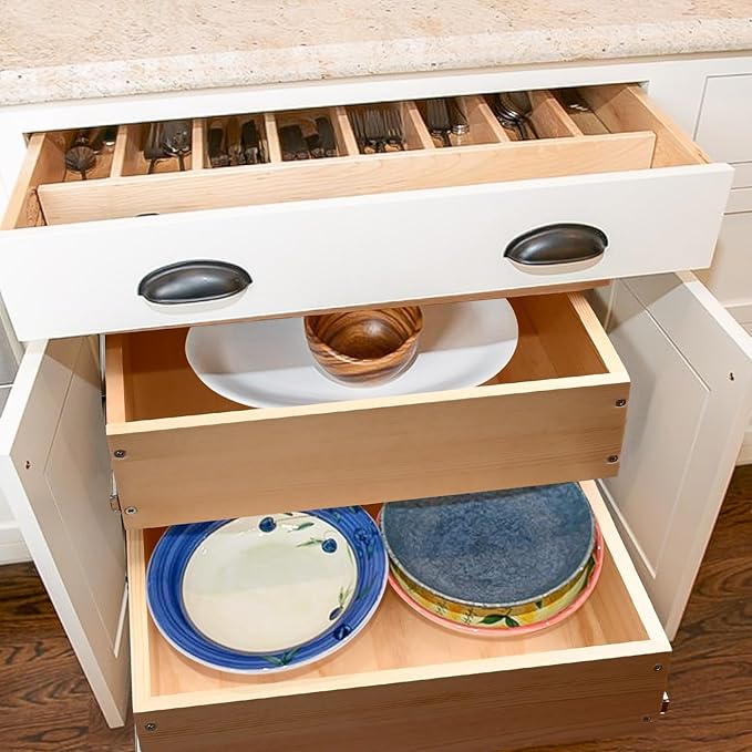 Mulush Pull Out Cabinet Organizer, 14''W×21''D×16''H Soft Close Slide Out Wood Drawer Shelves Storage for Kitchen, 2-Tier, Finished, Heavy-Duty, Bottom Assembly