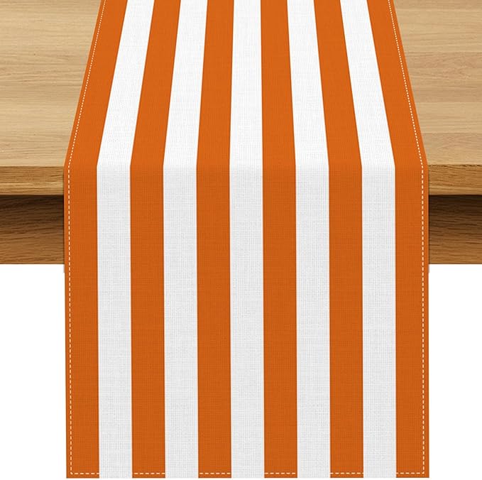 Orange and White Cabana Striped Table Runner Margarita Aperol Spritz Cocktail Birthday Party Decoration Baby Shower Dining Room Home Kitchen Table Decor (Orange, 13" x 72")