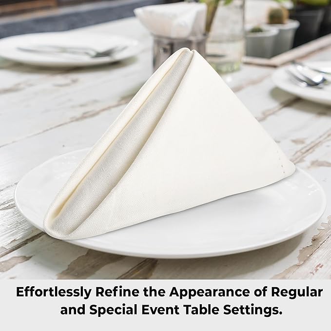 Urban Villa Cloth Napkins Hemstitch Solid Ivory 100% Cotton Absorbent Dinner Napkins (Set of 6) 20x20 Inches Soft Durable Washable Reusable Ideal for Everyday Use Wedding Parties Cloth Dinner Napkins
