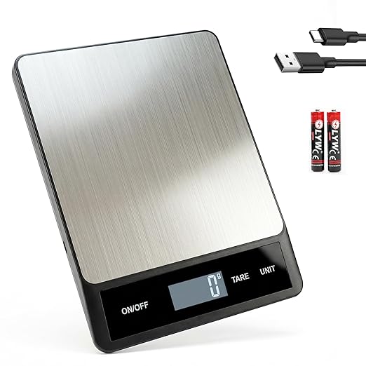 33LB/15KG Digital Kitchen & Food Scale – Waterproof Stainless Steel, USB Rechargeable, 1g Precision, Tare Function for Cooking, Baking, Meal Prep