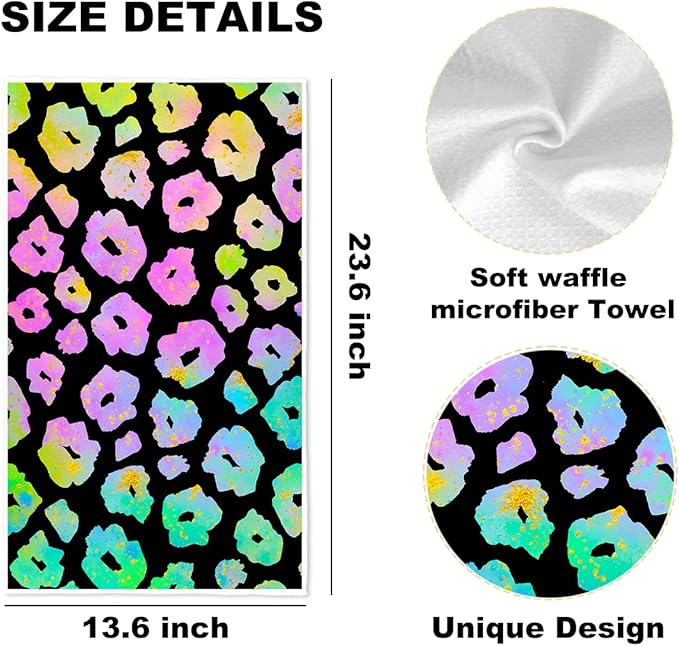 3 Pcs Colorful Animal Print Kitchen Towels, Charming Decorative Absorbent Microfiber Dish Cloth Tea Towel, Trendy Waffle Soft Hand Towels for Farmhouse Home Bathroom, Housewarming Gifts