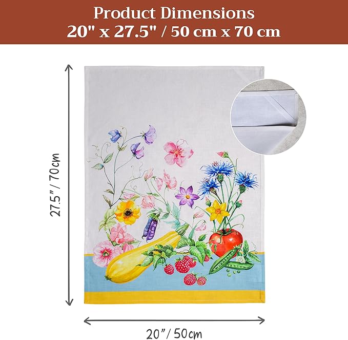 Maison d' Hermine Kitchen Towels Set of 3 100% Cotton 27.50" x 20" Reusable Cloth Tea Dish Towels Absorbent with Hanging Loop for Kitchen Gifts for Mothers Day Spring/Summer (Giverny)