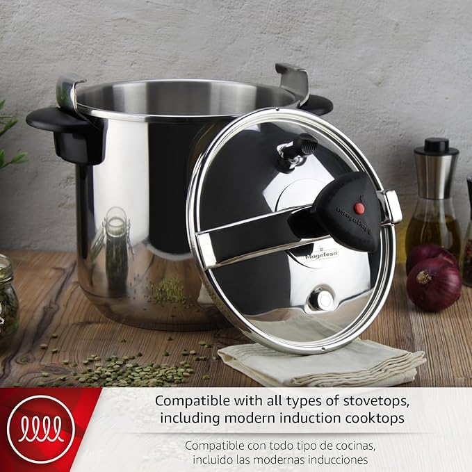 MAGEFESA Star 4.2-Quart Stainless Steel Pressure Cooker, Works on All Stovetops (Induction Compatible), Safety Lock & 8 PSI Cooking
