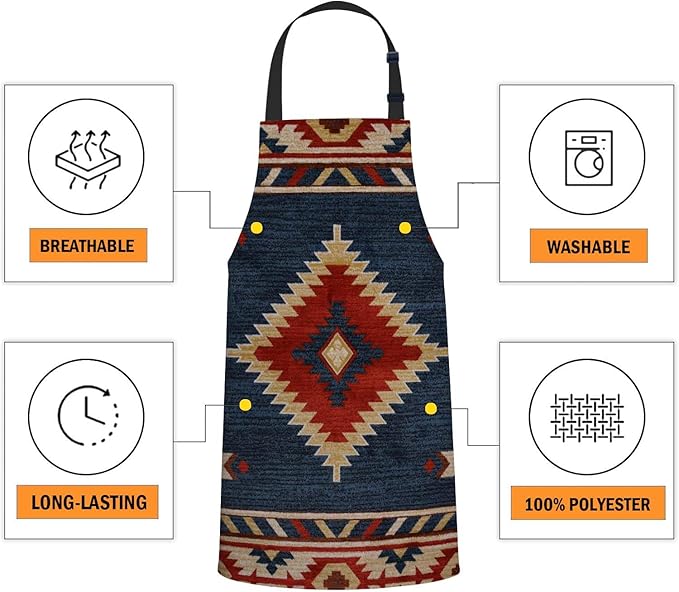 oFloral Vintage Southwest American Apron Chefs Apron, Cooking and Baking Apron for Men and Women, Kitchen Aprons, Butchers Apron, BBQ & Catering Bibs, 27 X 31 Inch
