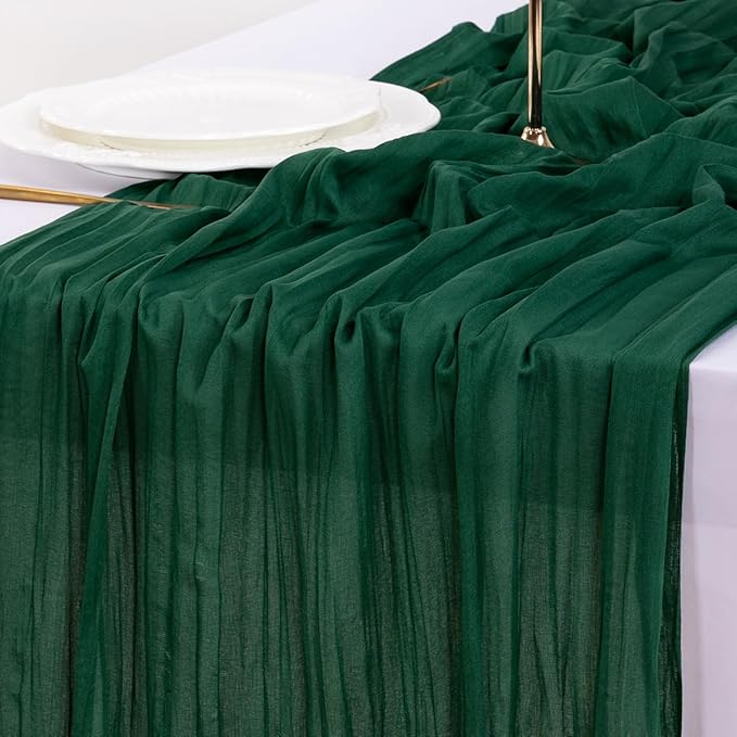 Socomi Emerald Green Cheesecloth Table Runner Easter Spring Boho Rustic Gauze 120 inch 10FT Cheese Cloth Runner for Wedding Party Baby Shower Birthday Home Decor Holiday Decorations
