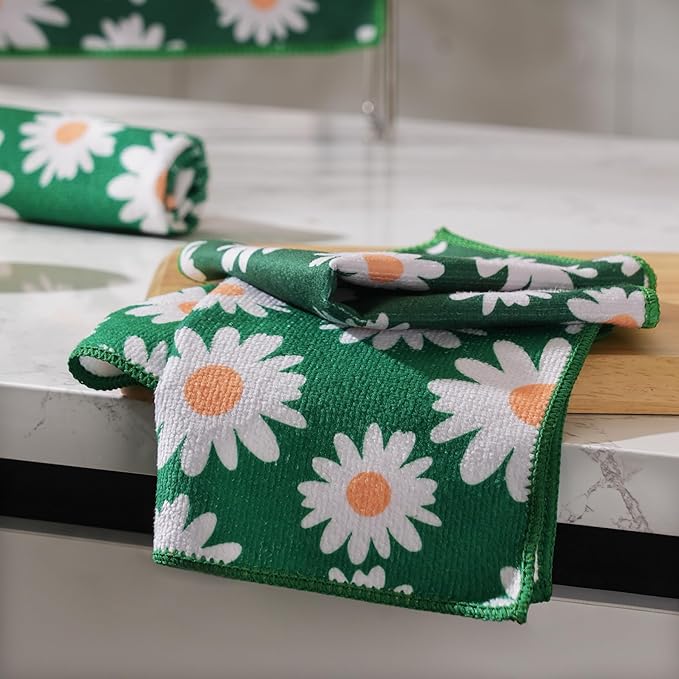 Microfiber Kitchen Towels Set of 6 Pack 11.8" X 11.8" Quick Dry Tea Dish Towel with Hanging Loop, Ultra Absorbent Reusable Cleaning Dishcloths, Sustainable Decorative Hand Towels Housewarming Gifts