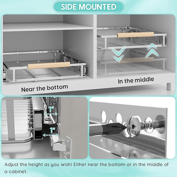 Expandable Pull Out Cabinet Organizer, Adjustable Width:17.1~28''W x 22.5''D Under Sink Organizer, Drawer Storage Shelves for Kitchen, Bathroom, Closet, Pantry, Cupboard, Pots, Pans