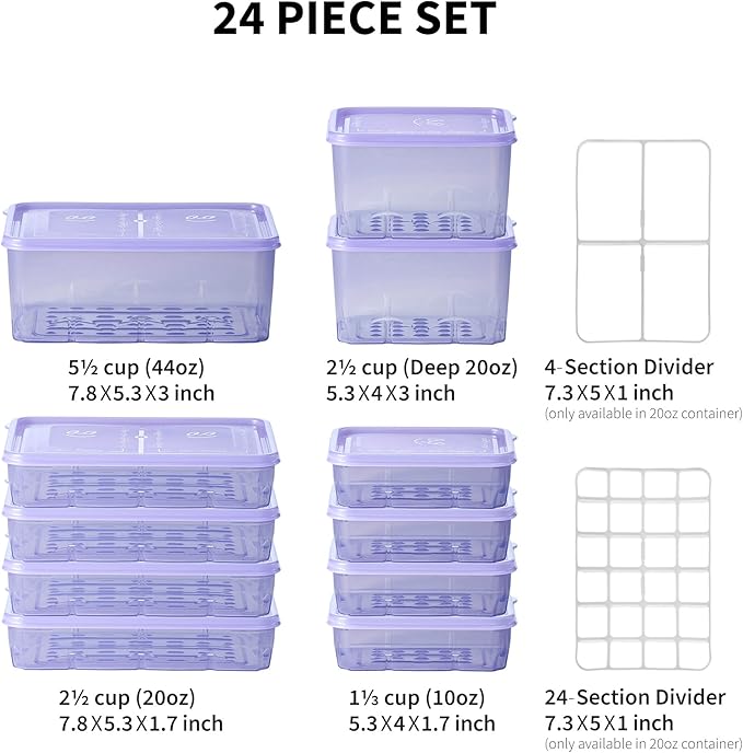 Freezer Containers for Food Storage 24pcs - Soup with Lids Safe - Twist Release - Flexible Frozen Design - BPA Free