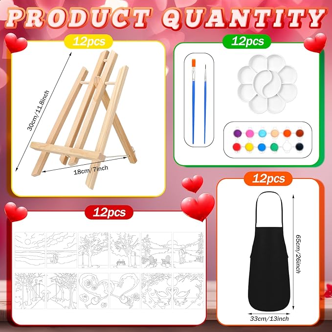 Motipuns 12 Set Couples Painting Kit Date Night Sip and Paint Kit for Adults Pre Drawn Canvas to Paint at Home Valentines Day Party Favor Supplies Couples Activity Romantic 8x10 Canvas Painting