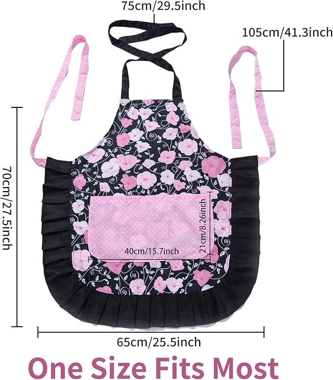 Lovely Flower Pattern Retro Aprons With Large Pockets for Women Girls Cooking Kitchen Bakery Mother's Gift