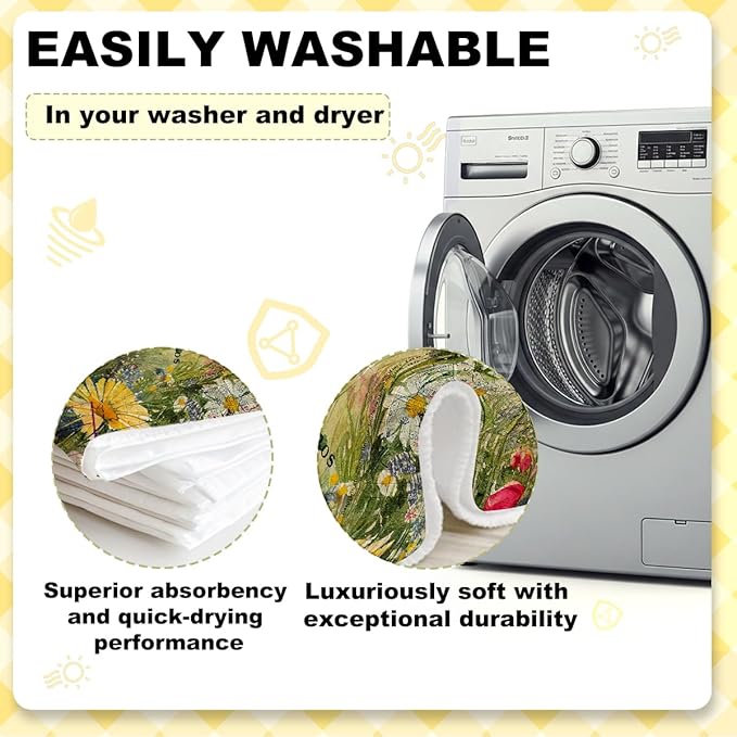 ZHAMEN 3 Pcs Watercolor Design Kitchen Towels, Colorful Flower Decorative Absorbent Microfiber Dish Cloth Tea Towel, Vintage Waffle Soft Hand Towels for Farmhouse Home Bathroom, Housewarming Gifts