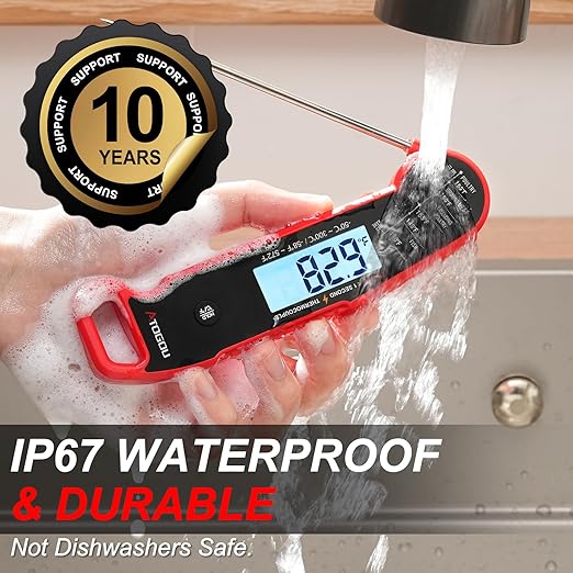 Atogou Meat Thermometer, Professional Food Thermometer, <1 Sec Instant Read, ±0.5℉ Accuracy, Thermocouple Sensor, Waterproof Digital Thermometer for Cooking, BBQ, Grill, Him Dad Birthday Gifts, Red