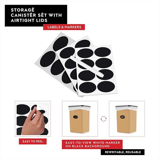 Extra Large Flour and Sugar Storage Containers 6.5L/220 Fl. oz; Set of 2 Plastic Bulk Airtight Food Storage Rice Containers With Lids - Kitchen Pantry Organizer and Storage Canisters, Marker & Labels