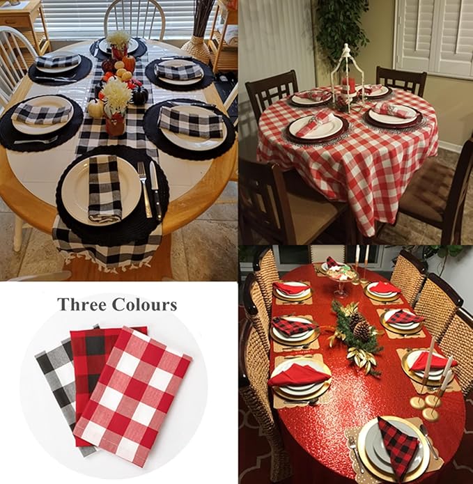 Set of 4 Reusable Cloth Napkins - Buffalo Plaid Red/Black 20x20 Inch, Christmas Dinner, Restaurant & Family Table Linens (4-Pack)