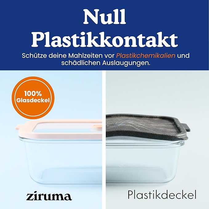 Ziruma Non-Toxic 1.5 cup Glass Food Storage Containers with Lids - Overnight Oats, Plastic Free Meal Prep, Reusable, Airtight, Microwave and Freezer Safe, 4 Pack
