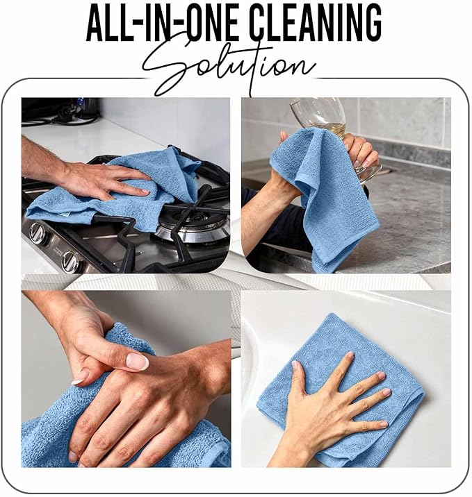 RIVERSIDE Pack of 24 Wash Cloths for Showering, 12 x 12 Inches, Super Soft & Absorbent, 100% Cotton Washcloths Premium Quality Flannel Face Cloths for Bathroom, Gym, Spa (Electric Blue, 24 Pack)