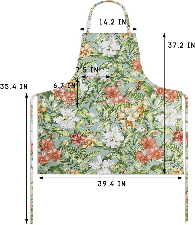 Sanlykate Extra Large Canvas Cotton Apron for Men & Women, Plus Size Durable Aprons with 2 Pockets, Adjustable Bib Machine Washable Oversized Aprons for Baking, Cooking, Painting - Leaves