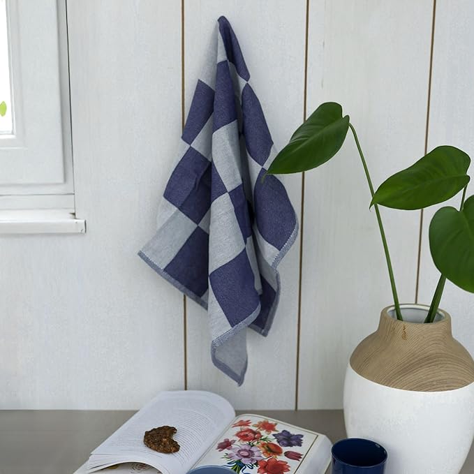 sea me at home Kitchen Towels, French Jacquard 100% Cotton Gingham Check Tea Towel Set of 4 – Soft, Absorbent & Durable Dish Towels (Vintage Checkered)