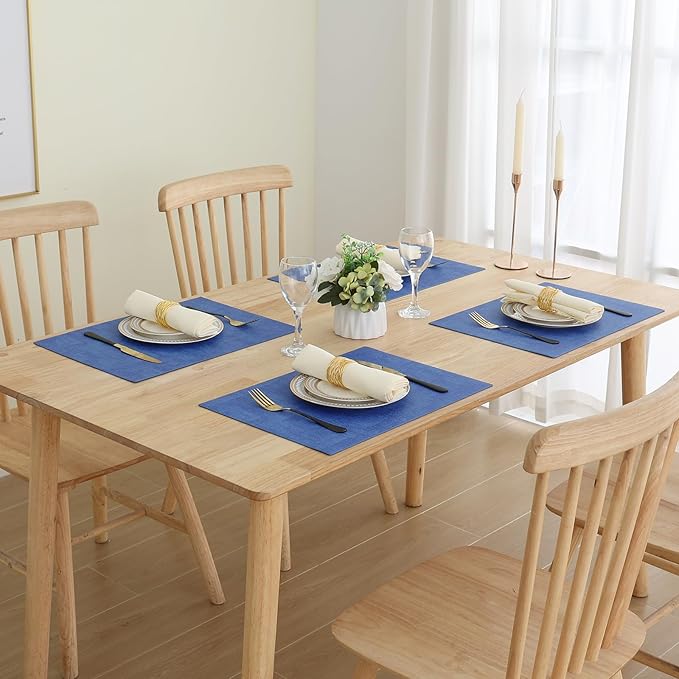 Homaxy Faux Leather Heat Resistant Placemats for Dining Table Set of 6, Waterproof Wipeable Washable PU Table Mats, Easy to Clean Anti-Slip Place Mats, 11.8" x 17", Sea Blue