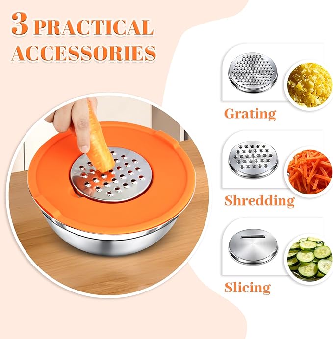 21PCS Mixing Bowls with Lids Set - 7 Nesting Mixing Bowls, 3 Graters, 11 Baking Tools, Lids, Stainless Steel Mixing Bowl for Mixing & Baking, Size 0.7/1.1/1.5/2.1/3.5/4/4.5 QT, Colorful
